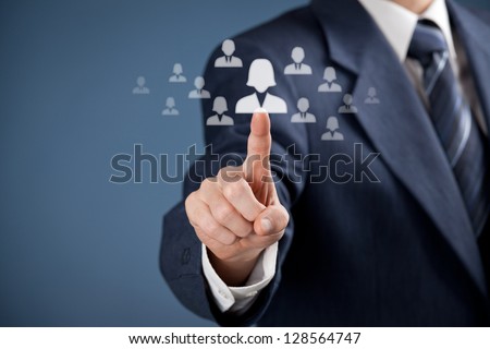 Human resources officer realize gender equality by choosing woman employee. CRM, data mining and gender equality quotes concept also. Royalty-Free Stock Photo #128564747