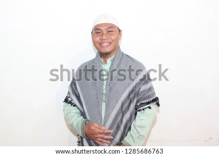Asian Muslim men with various expressions and hand movements