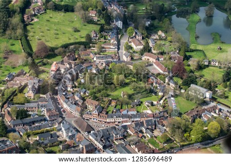 aerial view of the typical village of Lyons-la-forêt in the department of Eure in France