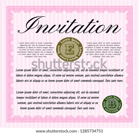 Pink Invitation. Detailed. With background. Beauty design. 