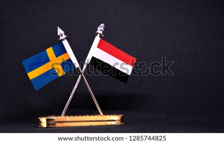 Sweden and Yemen table flag with black Background
