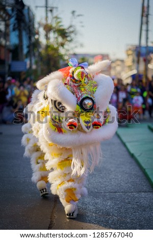 Lion dance In annual festival of the udonthani. Udonthani Shrine Year celebrations 