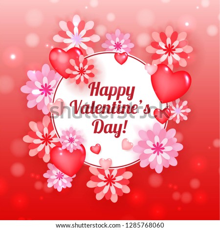 Happy Valentines Day background with heart red rose snowflake gift box