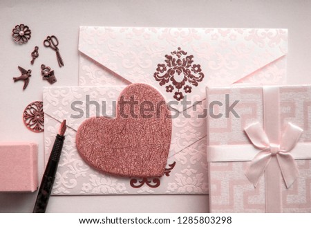 retro old pink paper letter of love