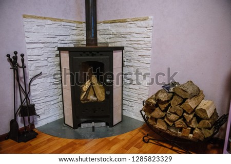 Home fireplace with wood