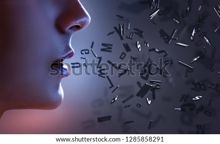Woman speaks letters Royalty-Free Stock Photo #1285858291