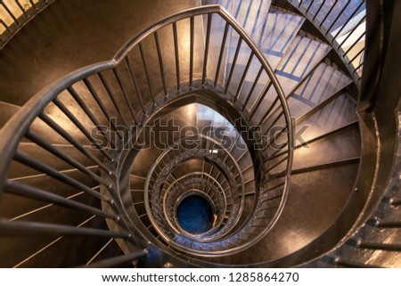 Spiral metal staircase top view 