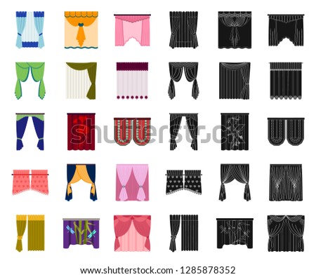 Different kinds of curtains cartoon,black icons in set collection for design. Curtains and lambrequins vector symbol stock web illustration.
