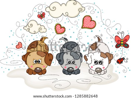 Loving illustration with three dogs