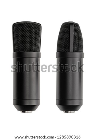 Microphone. Large diaphragm condenser microphone/mic front and side views.  Isolated on 255 white background.