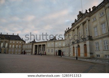 Facade view of Amalienborg Palace, Copenhagen, Denmark, Scandinavia, Europe 