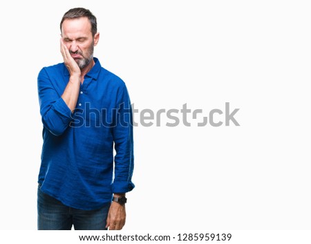 Middle age hoary senior man over isolated background thinking looking tired and bored with depression problems with crossed arms.