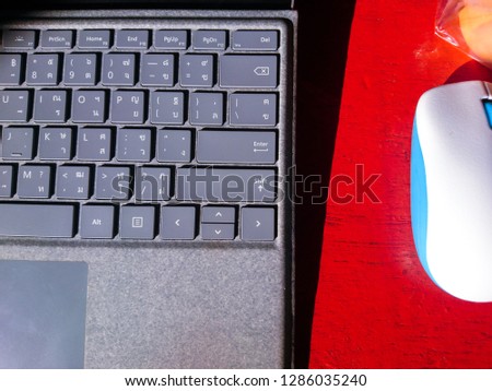 red and keyboard with mouse