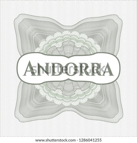 Green passport money rosette with text Andorra inside