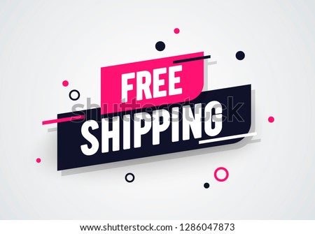 Vector Illustration Modern Free Shipping Shop Now Advertisement Label 