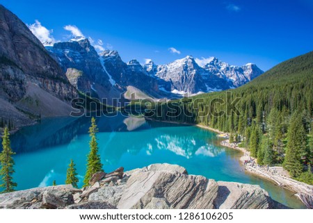 Moraine Lake in the Valley of the Ten Peaks in Banff National Park in the Canadian Rockies in Alberta Canada Royalty-Free Stock Photo #1286106205
