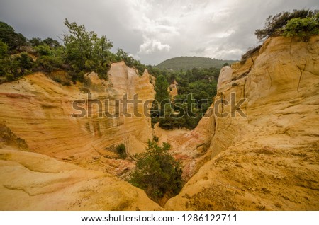 red and yellow rocks in the provencal colorado park near rustrel town provence france