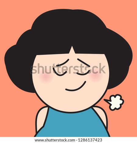 Closeup Portrait Girl With Her Sigh Of Relieve Feeling Facial Expression Concept Card Character illustration