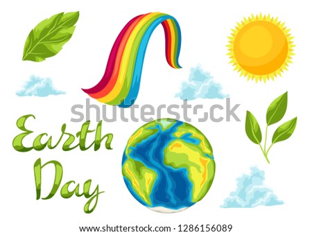 Happy Earth Day set of items. Illustration for environment safety celebration.