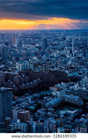 Sunset in downtown Tokyo Skyline view