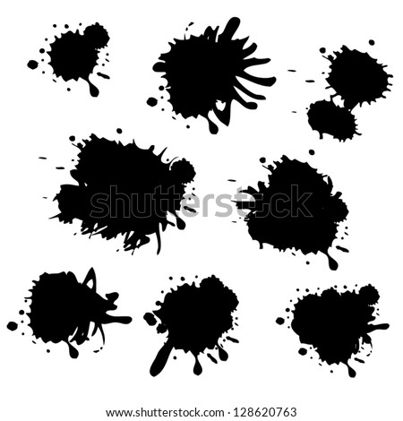 Collection of black paint splash. Vector set of brush strokes. Isolated on white background