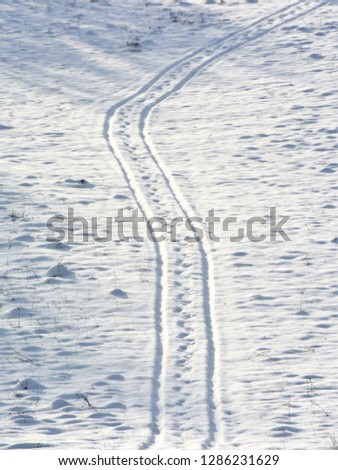 traces of a cart pulled by a horse on the snow