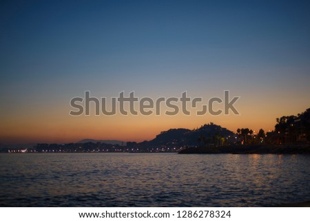 Landscape picture of the Malaga mountains at sunset, Malaga, Spain
