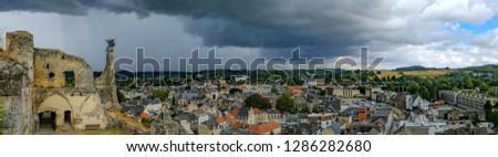 Panoramic view from Valkenburg Castle with dark clouds and storm Royalty-Free Stock Photo #1286282680