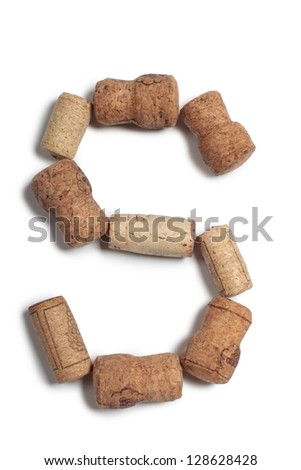 Color photograph letter of alphabet in wine corks
