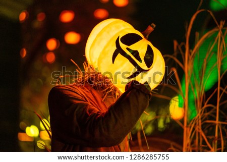 Halloween decorations at night in Tivoli gardens