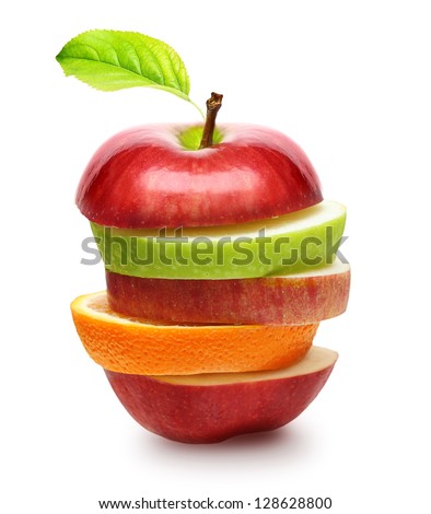Apples and orange fruit isolated