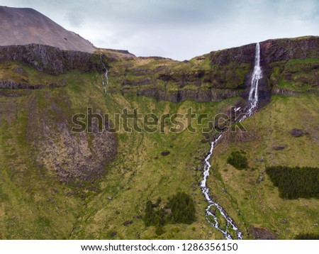 Bjarnarfoss waterfall in Iceland, Snæfellsnes, drone aerial shot, photo, travel the world, love traveling, 