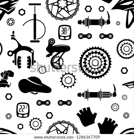 Bicycles. Seamless pattern of bicycle parts.
Isolated vector image.