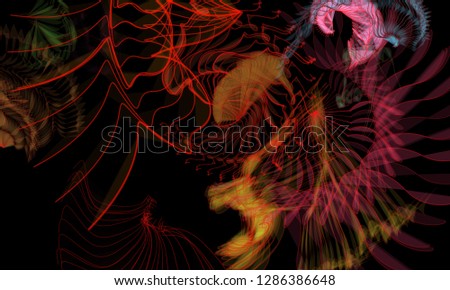 Vector illustration of a colorful wireframe structure formed by the interweaving of smoothly curved lines. A complex plexus backdrop resembling a fractal pattern. Crazy art concept.