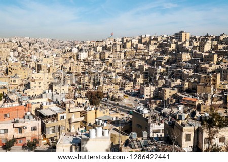 Aerial view of Amman, the capital of jordan on a cloudy day
