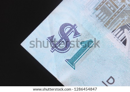 Macro image on NEGARA BRUNEI DARUSSALAM One Dollar or Satu Ringgit closeup with selective focus   