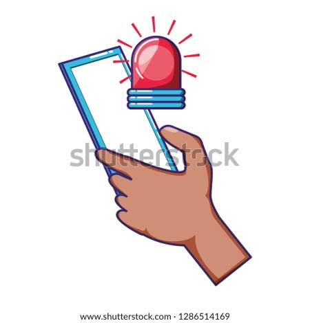 hand using smartphone with alarm light