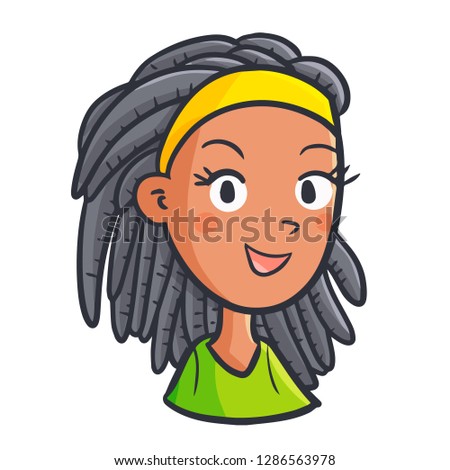 Cute and funny beautiful girl with black curly hair smiling - vector.