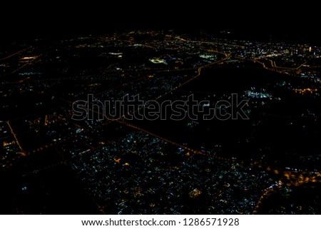 Beautiful photo picture of Istanbul in the night from the airplane