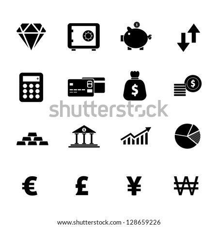 Finance icon set black and white