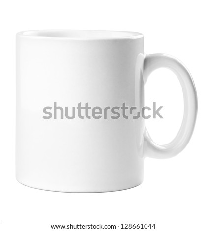 White mug empty blank for coffee or tea isolated on white background Royalty-Free Stock Photo #128661044