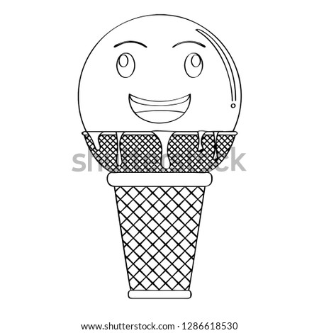 Happy ice cream cone outline. Vector illustration design