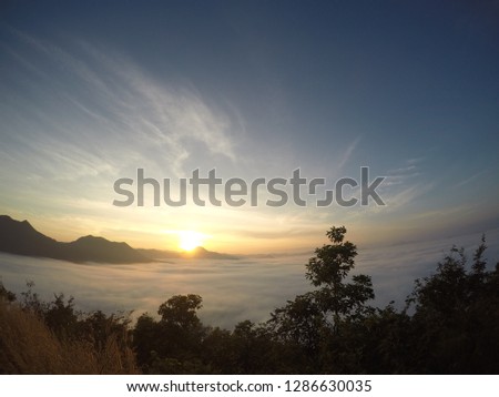 Sea of fog and sunrise in the morning