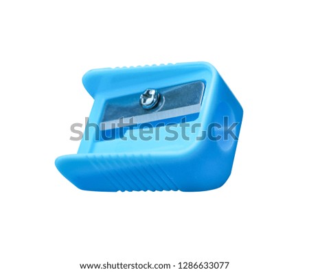 Colorful blue pencil sharpener isolated on white background with clipping path