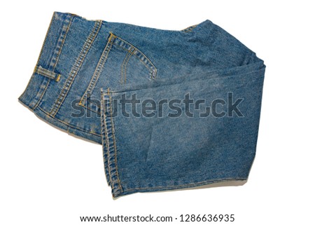 Denim blue worn pants on isolated background.Jeans