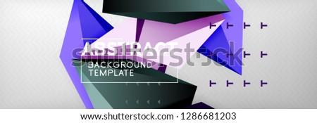 Bright colorful triangular poly 3d composition, vector abstract geometric background, minimal design, polygonal futuristic poster