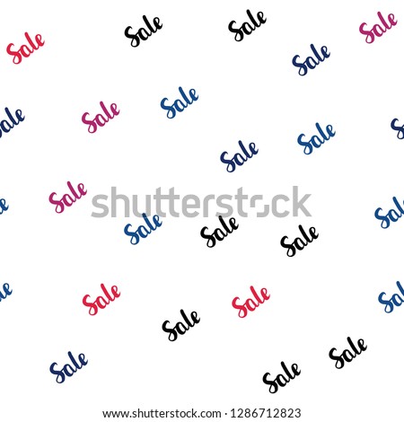 Light Blue, Red vector seamless texture with selling simbols. Colored words of sales with gradient on white background. Design for business ads, commercials.