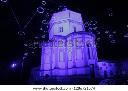 Monte dei capuccini,Night scene of  the church of Monte dei Cappuccini illuminated in blue