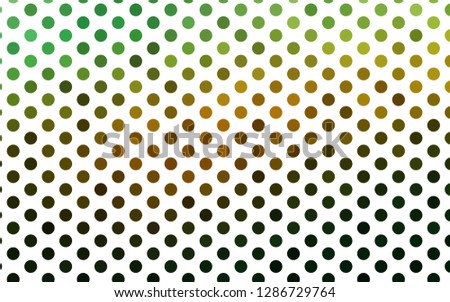Light Green, Yellow vector backdrop with dots. Abstract illustration with colored bubbles in nature style. Template for your brand book.