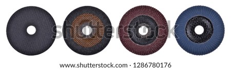 cutting discs for angle grinder isolated on white background. Top view. 